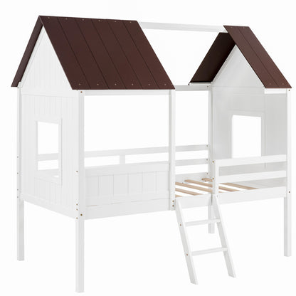 US Local Wooden Toddler Floor Bed With Window, Detachable Roof, 2-Step Ladder & Safety Guardrail, Montessori Kids Loft Bed---A-B Combo Sale, Please Do Not Purchase Individually