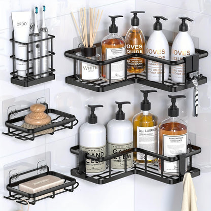 US Local Corner Shower Storage Rack Rust-proof Punch-Free Shower Storage Rack With Soap Holder And Removable Hooks