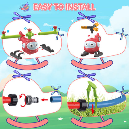 US Local 4 In 1 Water Sprinklers T Ball Set For Kids And Toddlers, Baseball Sprinkler For Backyard Helicopter Toy Outdoor Game, Attaches To Garden Hose Summer Yard Pool Water Toy