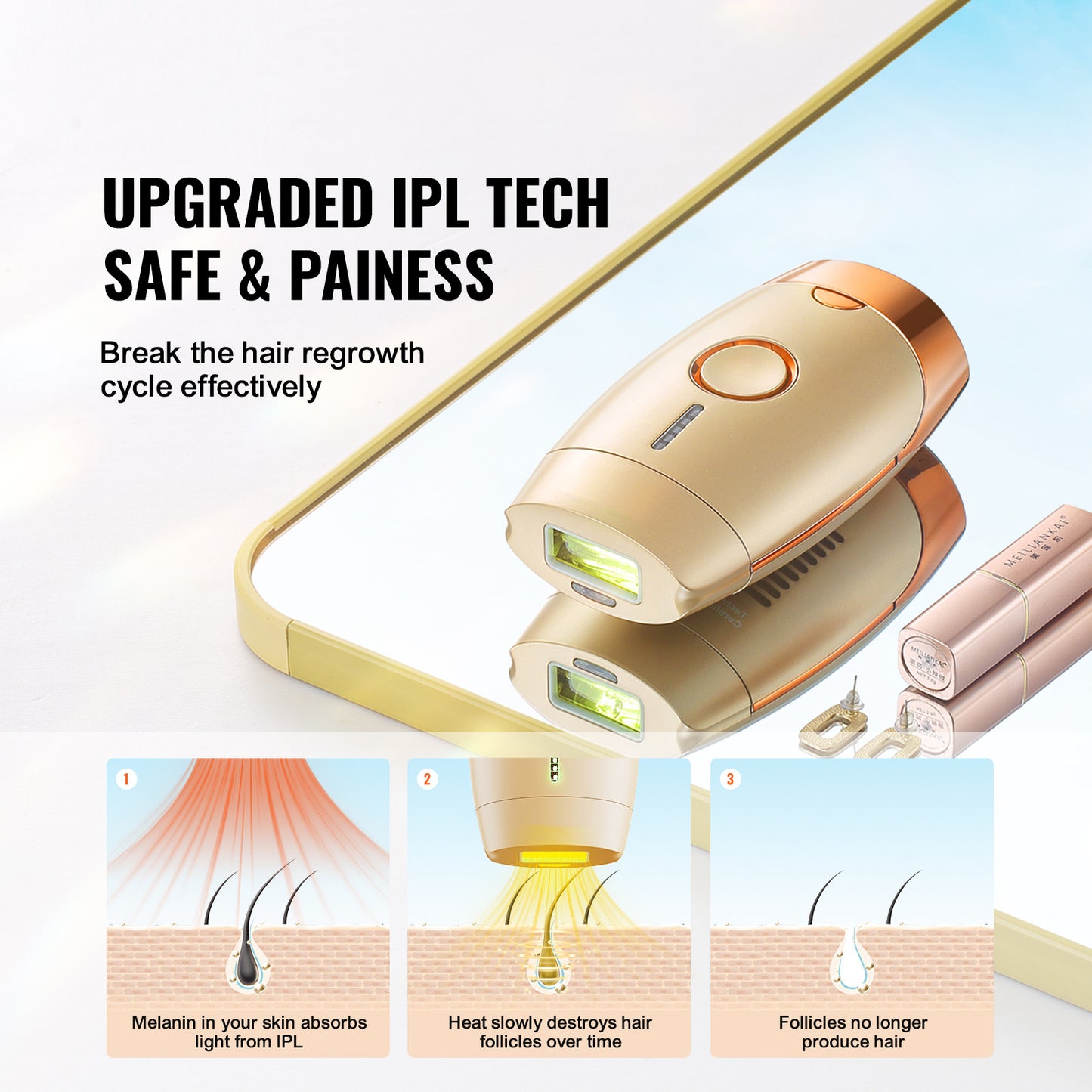 US Local VEVOR IPL Hair Removal, Permanent Hair Removal For Women And Men, Auto Manual Modes  5 Adjustable Levels, Painless At-Home Hair Removal Device For Legs, Armpits, Bikini Line, Whole Body