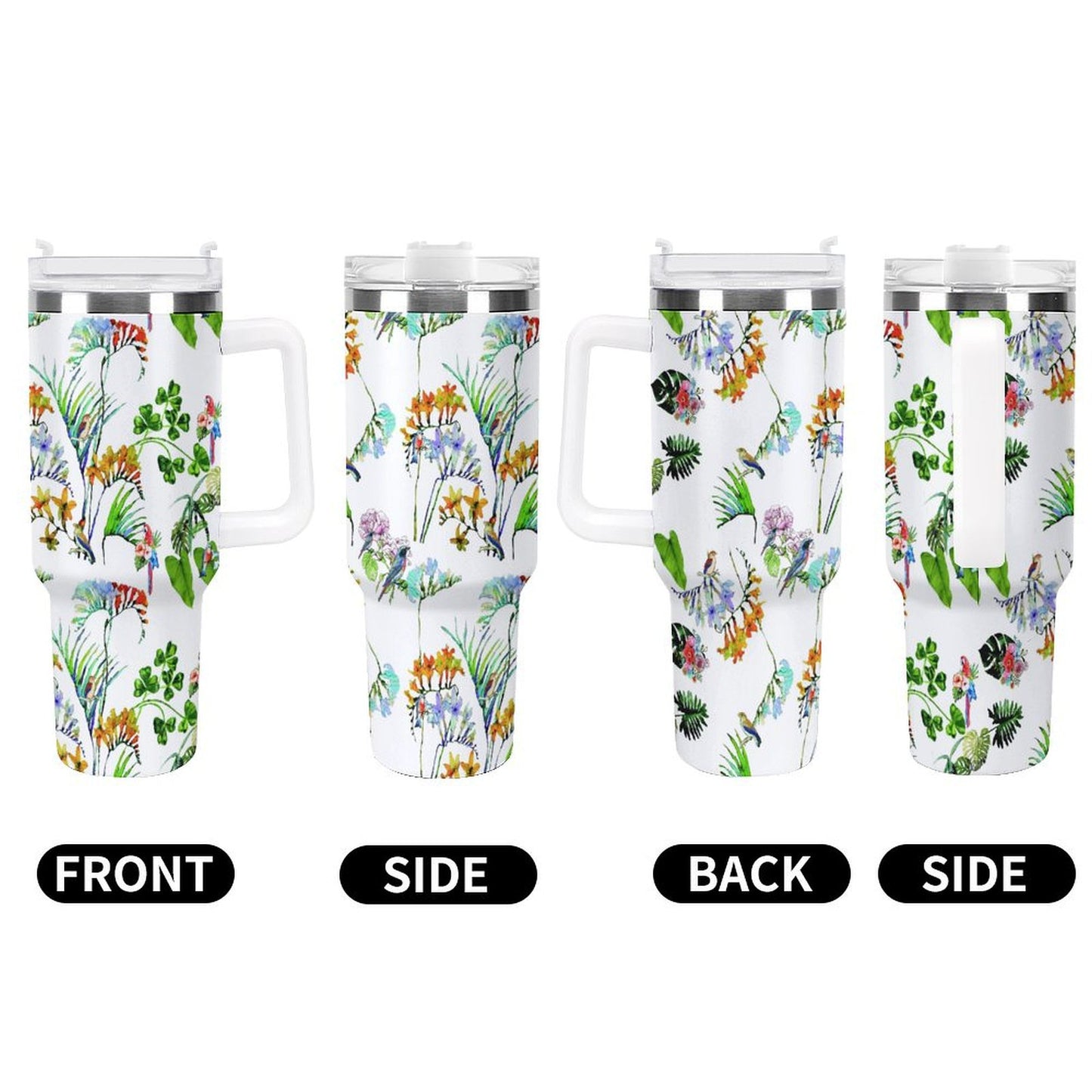 PHDT00531 POD US Local Tumbler 40oz Large Capacity Car Cup Parrots, Flowers, Tropical