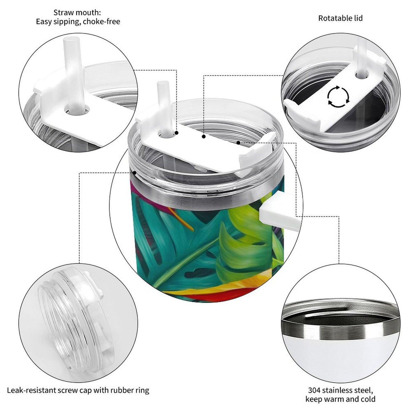 PHDT00098 POD US Local Tumbler 40 oz Large Capacity Car Cup Plants, Green, Leaves