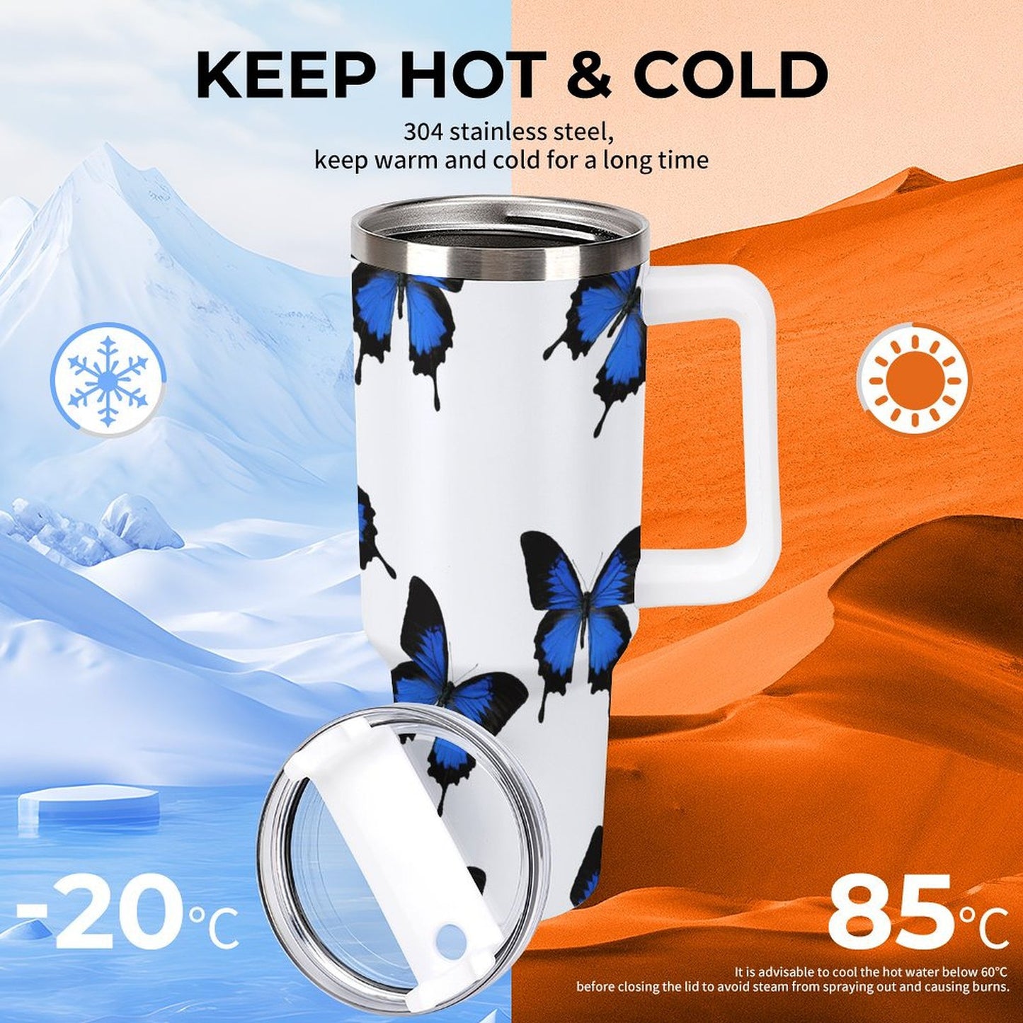 PHDT00488 POD US Local Tumbler 40oz Large Capacity Car Cup Butterfly