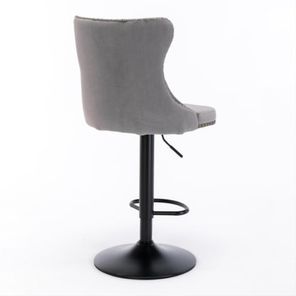 US Local Swivel Velvet Barstools Adjusatble Seat Height From 25-33 Inch Gray Set Of 2