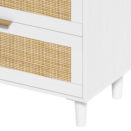 US Local Rattan Dresser With Drawers, 6 Drawer Dresser For Bedroom, Clothes Storage Cabinet For Bedroom, Metal Handle&Wood Legs For Hallway, Living Room, Bedroom,White