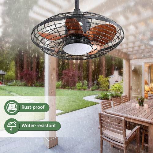 US Local 20 Inch Downrod Mount Ceiling Fan LED 18W 3CCT 5 ABS Blades DC Motor With Hanging And Hook For Outside Patios Pergola