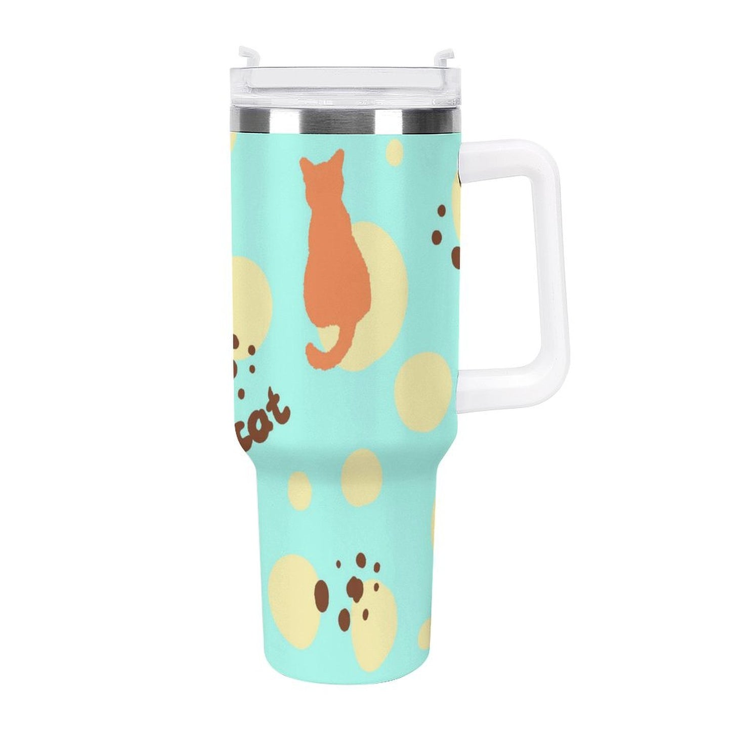 PHDT00209 POD US Local Tumbler 40 oz Large Capacity Car Cup Cat footprint cyan yellow polka Dot