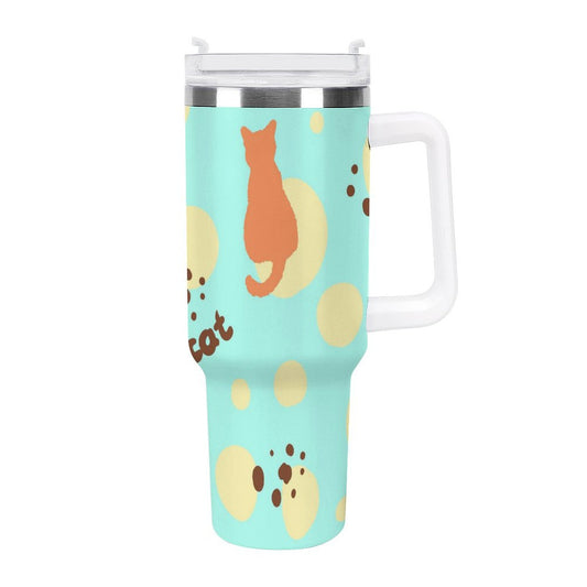 PHDT00209 POD US Local Tumbler 40 oz Large Capacity Car Cup Cat footprint cyan yellow polka Dot