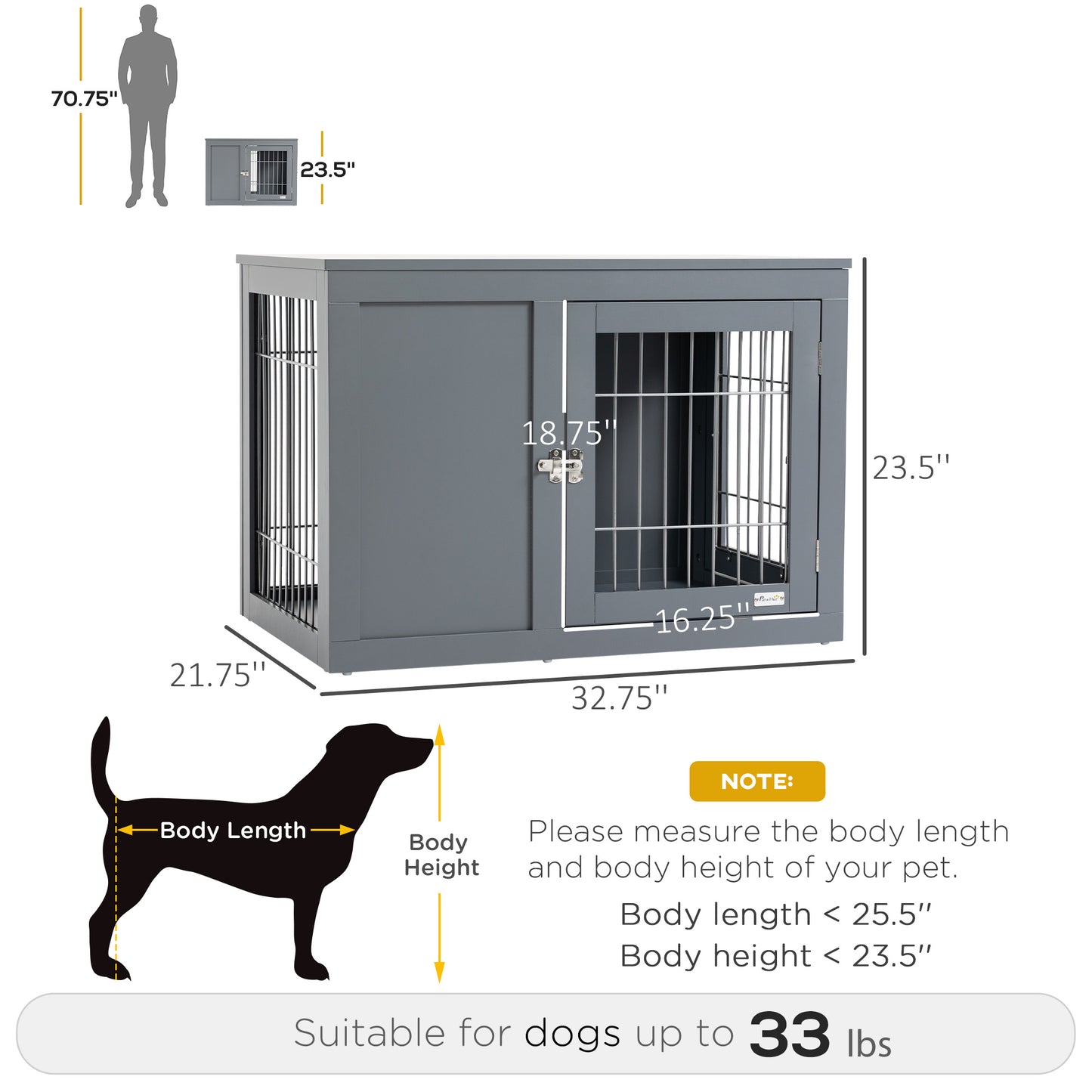 US Local Dog Cage Furniture Metal Indoor Pet Cage Cage, Double Door End Table, Small & Medium Dog House Locks, Grey