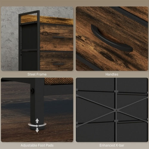 UK Local HOMCOM Rustic Chest Of Six Fabric Drawers - Rustic Brown