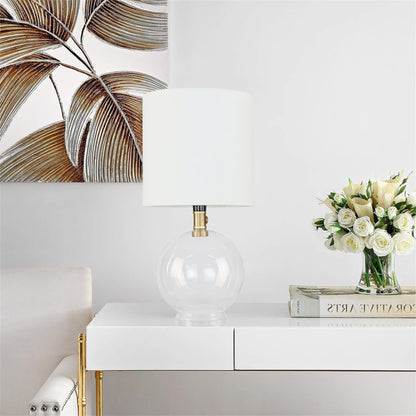 US Local Small Table Lamp For Bedroom Glass Bedside Lamps For Nightstand, Minimalist Night Stand Light Desk Lamp With Cylindric Fabric Shade