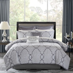 US Local 12 Piece Comforter Set With Cotton Bed Sheets Silver Cal King