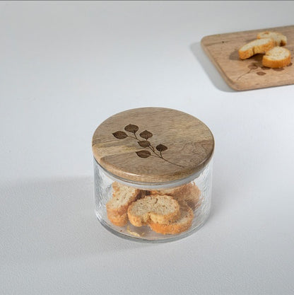 US Local Leaf Branch Glass Jar With Wooden Lid