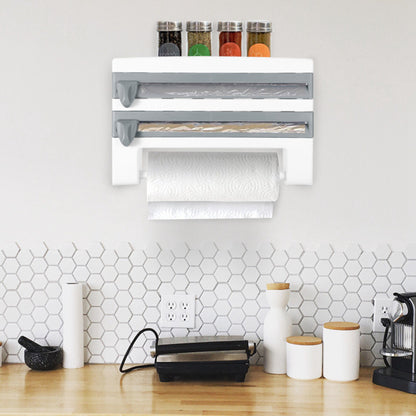 US Local Magnetic Plastic Cling Film Dispenser With Cutter, Refillable Aluminum Foil And Plastic Cling Film Storage Box For Kitchen