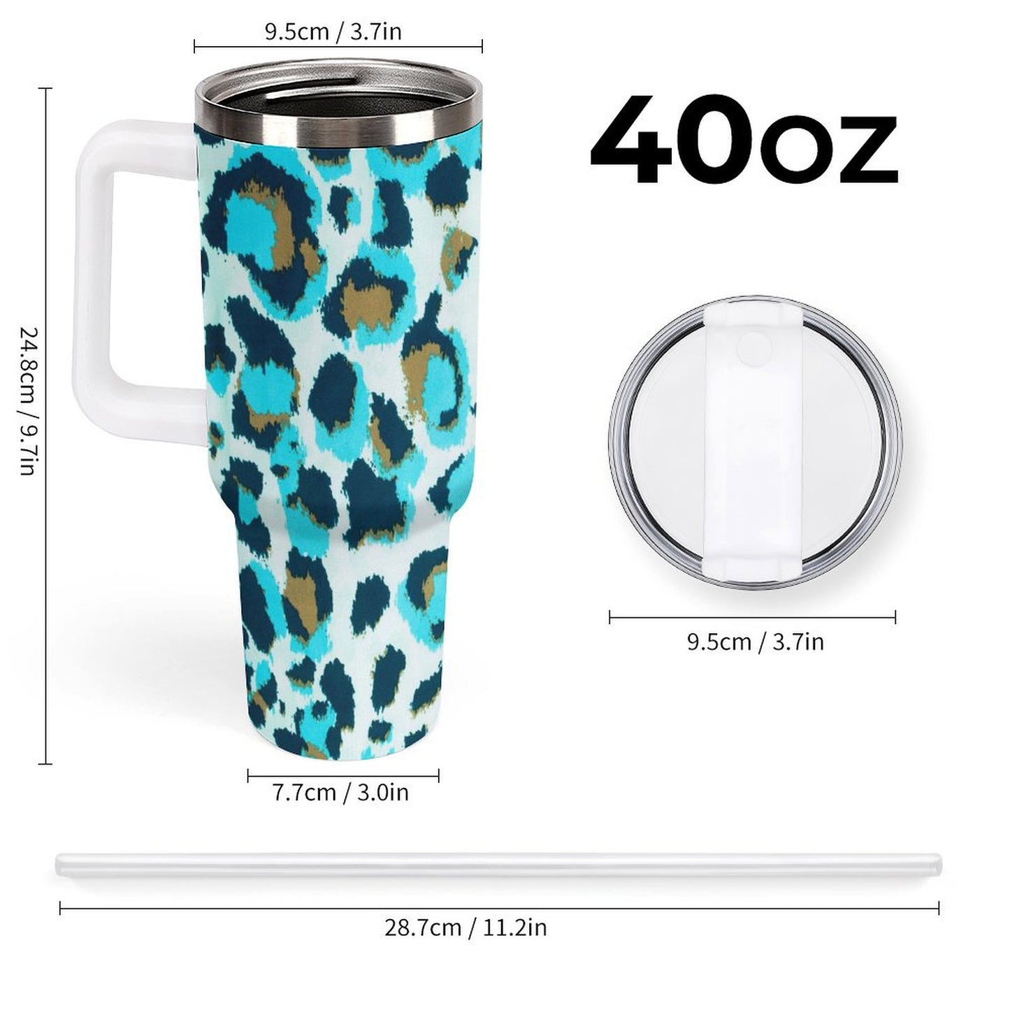 PHDT00417 POD US Local Tumbler 40 oz Large Capacity Car Cup Peacock Blue Leopard