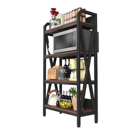 US Local 56.30'' Bakers Rack 4-Level Storage Shelves Metal And Wooden Kitchen Shelves, Kitchen Organizers And Storage, For Garage, Pantry, Bathroom, Closet ,33.50'' Length
