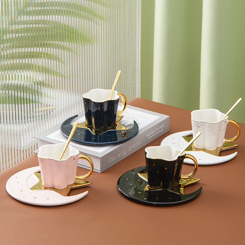 US Local Creative Ceramic Cup With Star And Moon Saucer