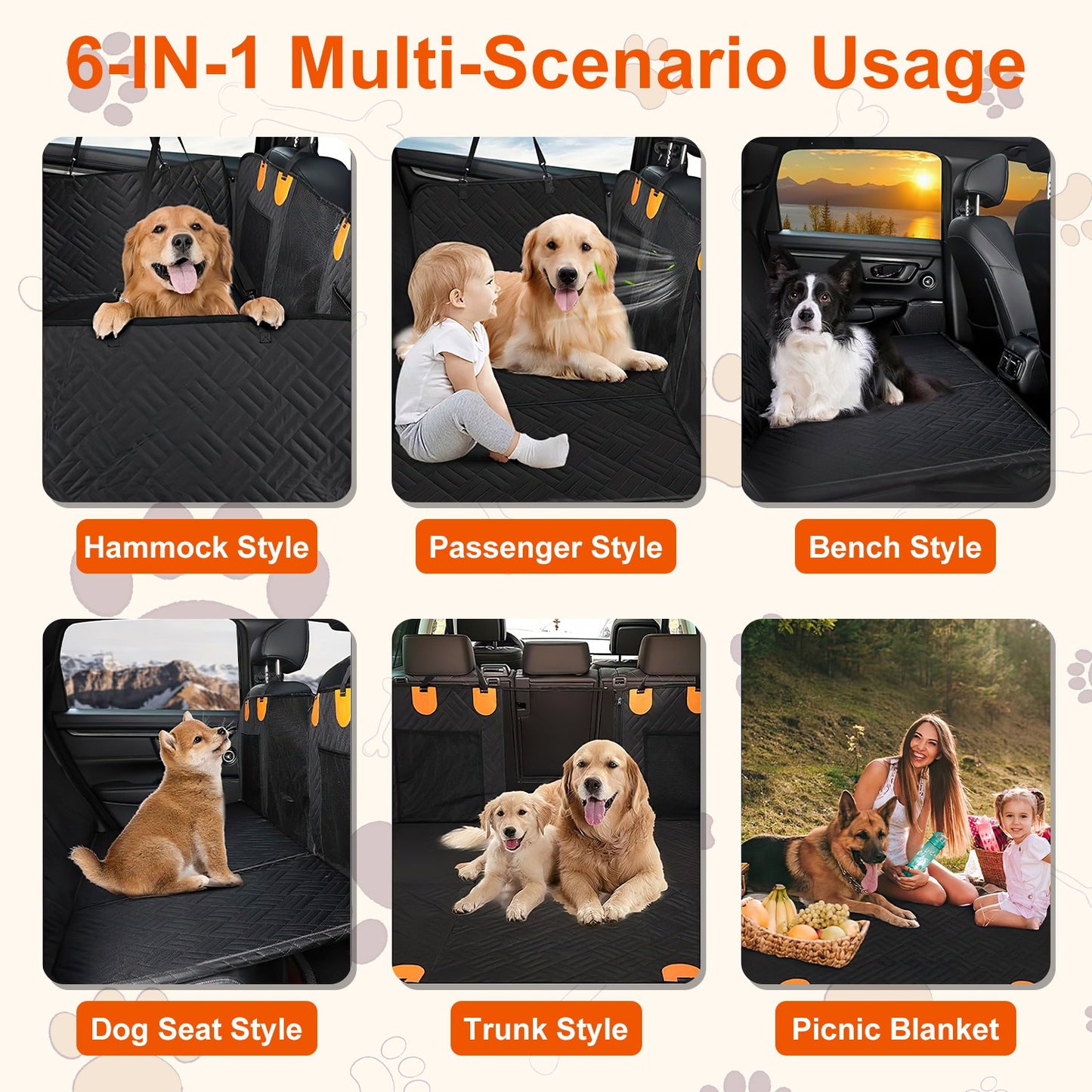 US Local 1Pc Dog Car Seat Cover For Back Seat Waterproof Oxford Cloth Seat Cover Hammock Non-Slip Scratchproof Back Seat Extender With Side Flap Mesh Window Storage Bag For Car SUV Truck