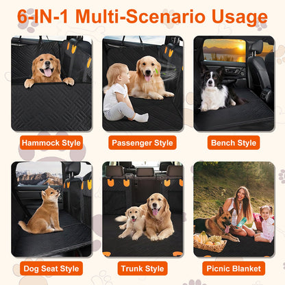 US Local 1Pc Dog Car Seat Cover For Back Seat Waterproof Oxford Cloth Seat Cover Hammock Non-Slip Scratchproof Back Seat Extender With Side Flap Mesh Window Storage Bag For Car SUV Truck