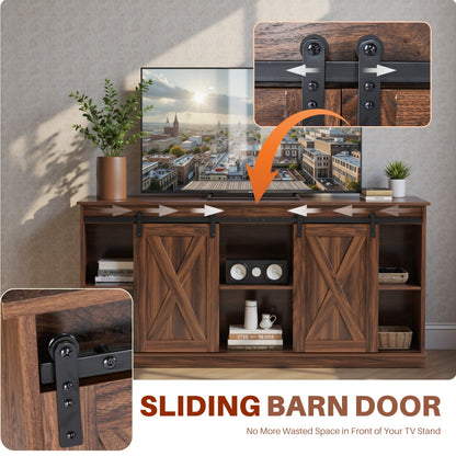 US Local 65-inch Solid Wood TV Cabinet With Double-layer Storage Space Sliding Door, Modern Living Room Furniture