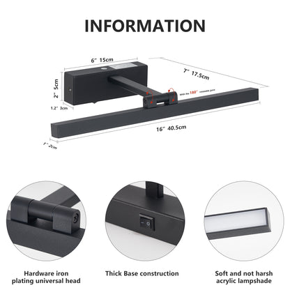 US Local 16inch Black Bathroom Light Fixtures Over Mirror Modern Dimmable LED Vanity Light For Bathroom Wall Lighting