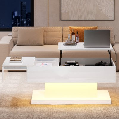 UK Local High Gloss Lift Up Top Coffee Table With Storage, Extendable Desktop Dinning Table 100 X 50 X 45 Cm, Height Adjustable Tabletop, Retractable Desk