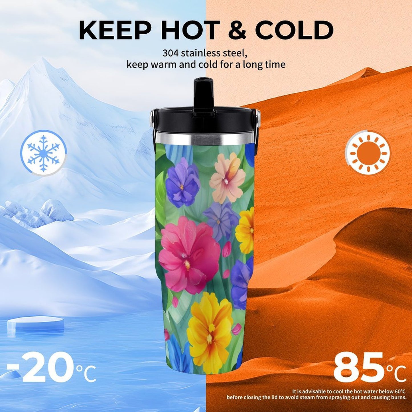 POD US Local Tumbler 30oz Large Capacity Car Cup Tropical, Safflower, Bright Style