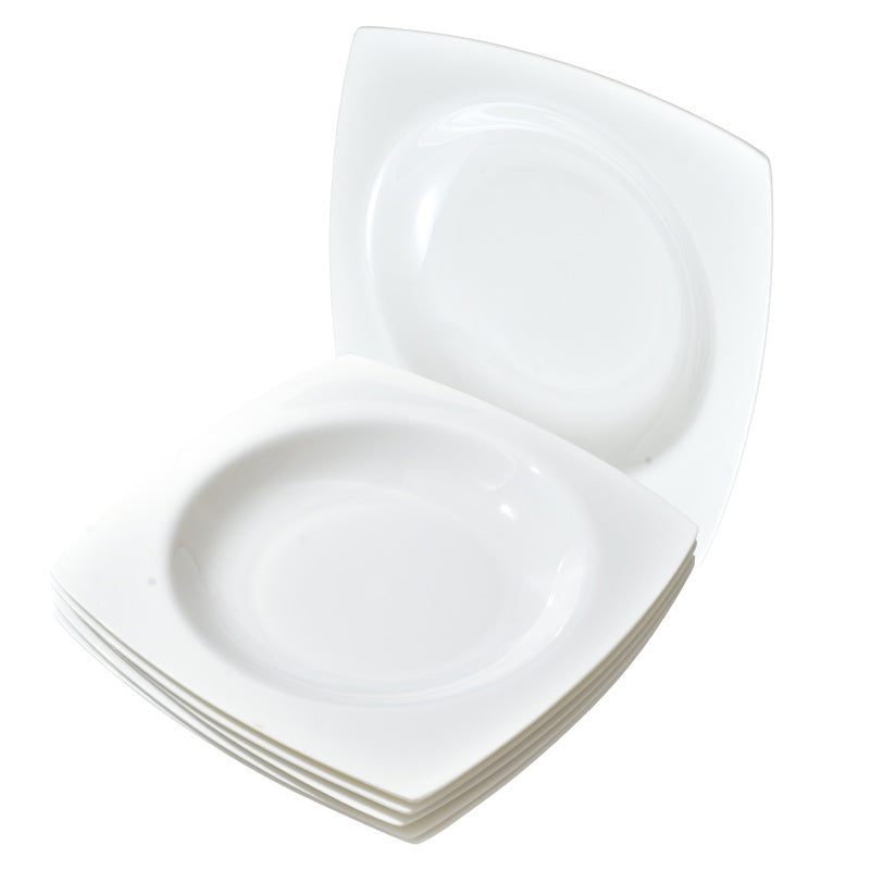 US Local 6-piece Set Of White Bone China 9.5-inch Square Soup Plate