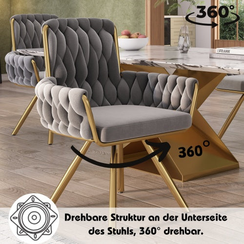 UK Local Velvet Dining Chair, Armchair, Single Luxurious Living Room And Bedroom Swivel Chair, Leisure Swivel Chair With Four Metal Support Legs, Gray