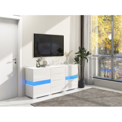 UK Local Matt  High Gloss White Sideboard Cabinet Storage Cupboard Unit 16 Colours LED Lighted For Dining Room Living Room