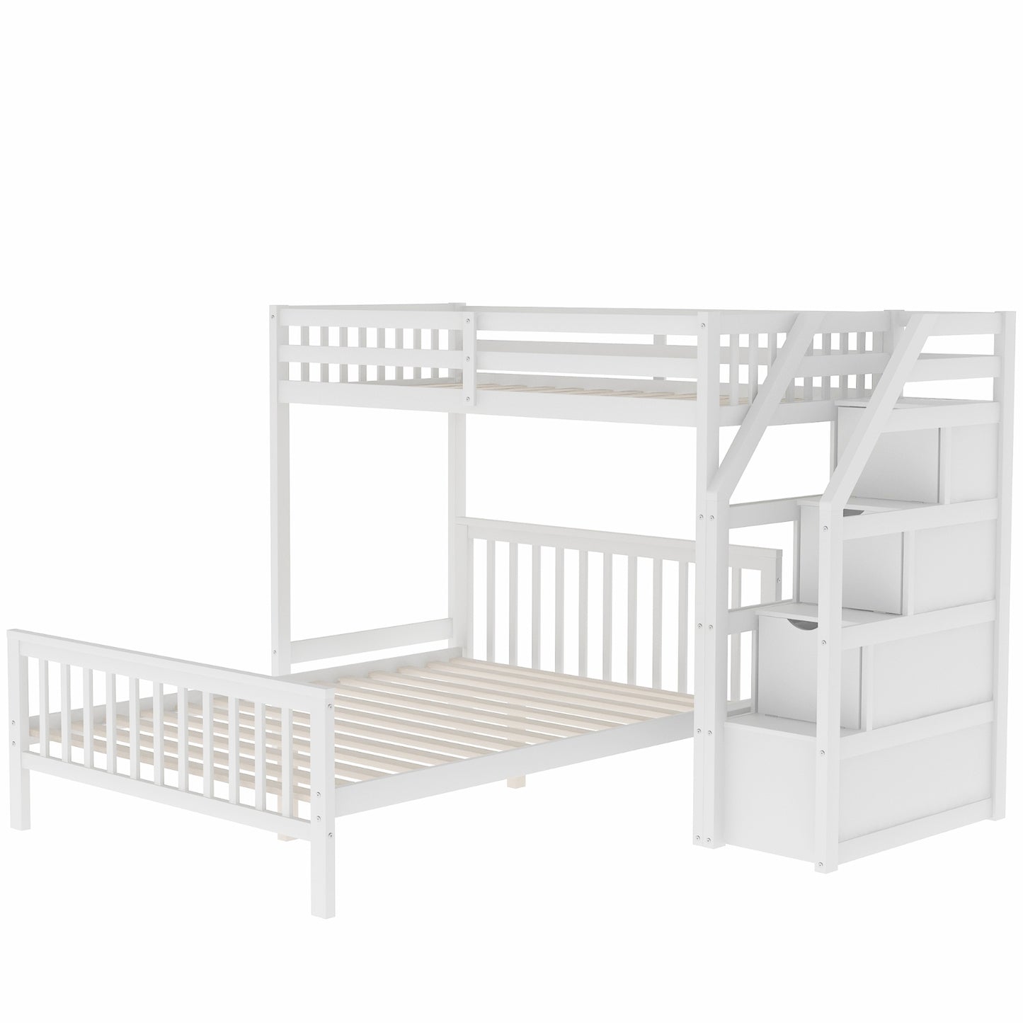 US Local Twin Over Full Loft Bed With Staircase,White