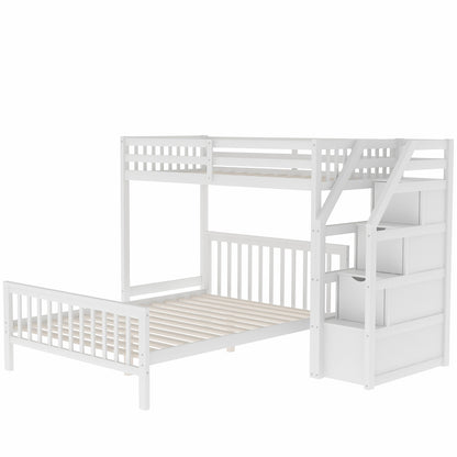 US Local Twin Over Full Loft Bed With Staircase,White