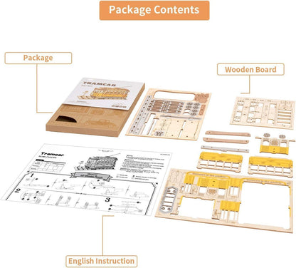 US Local ROBOTIME 3D Puzzle Tram Car Wooden Model Kits For Adult To Build Your Own Laser Cut Jigsaw Building Construction Crafts Kits And Best Birthday Gifts TG505