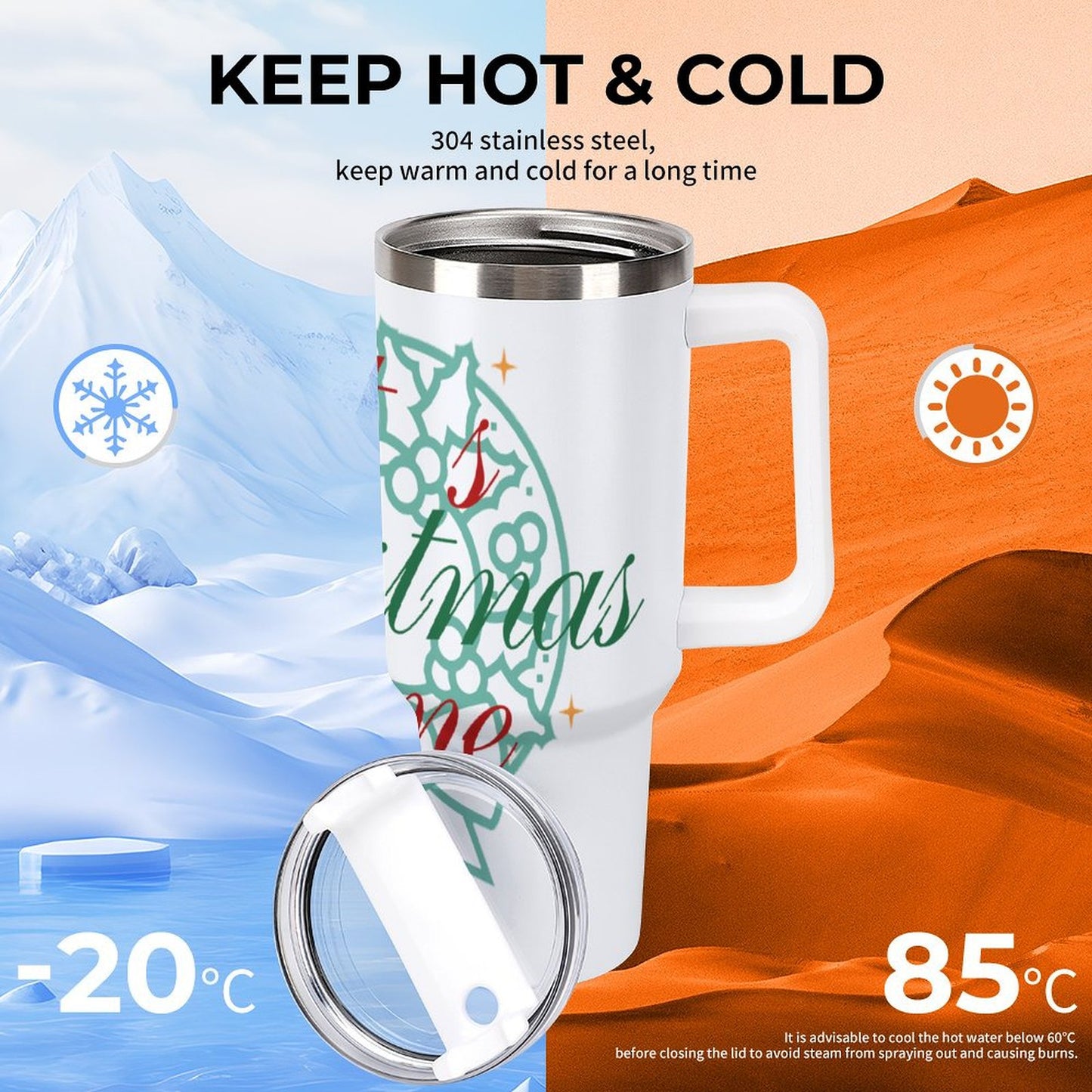 PHDT00330 POD US Local Tumbler 40 oz Large Capacity Car Cup Christmas Wreath, Green