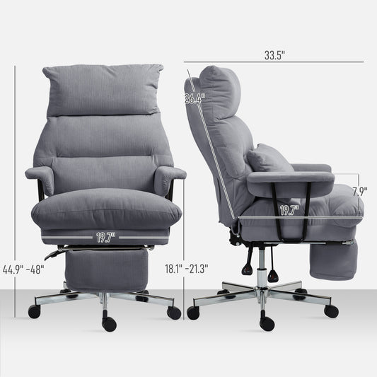 US Local Executive Office Chair With Lumbar Support, Footrest, High Back Reclining Overstuffed Desk Chair With, Gray