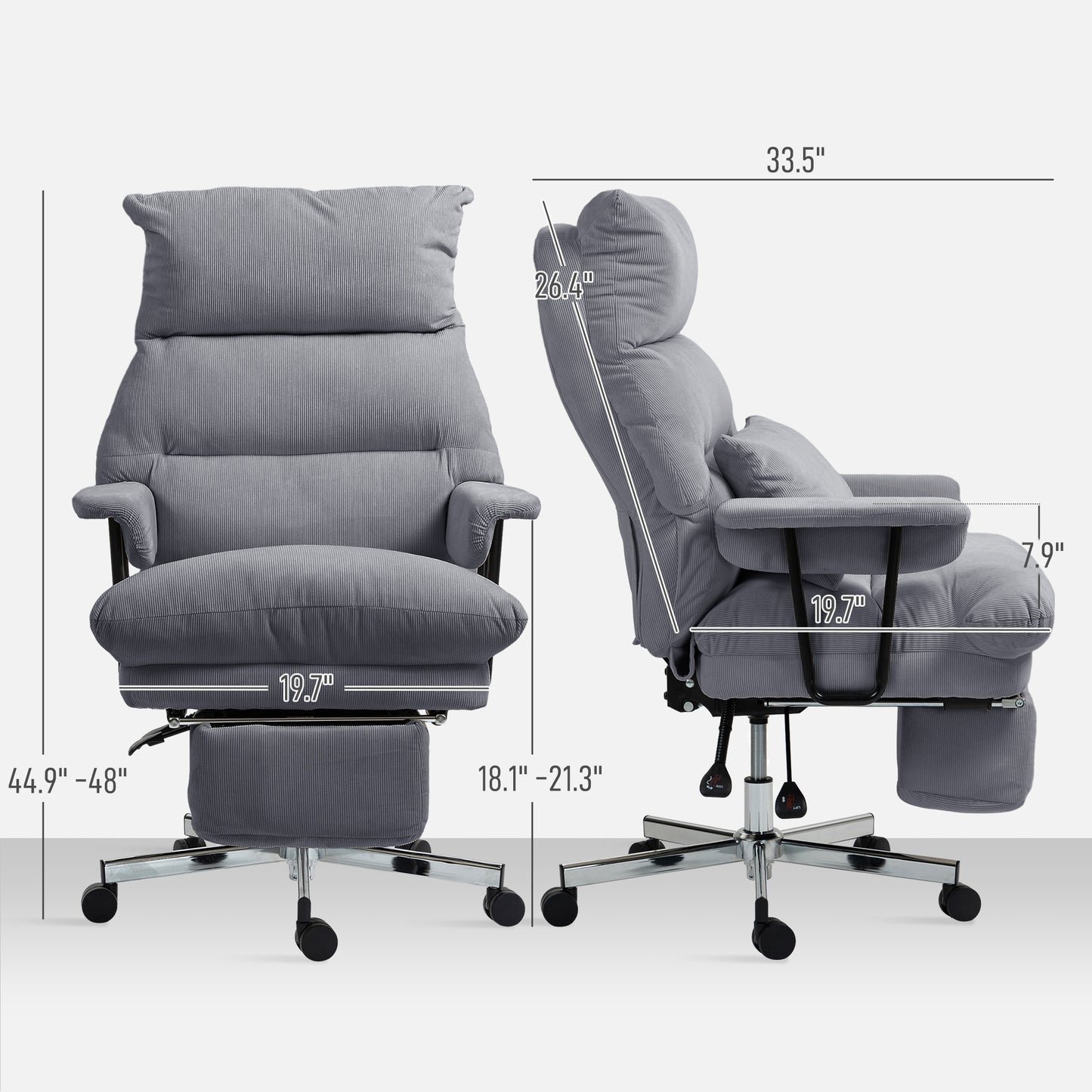 US Local Executive Office Chair With Lumbar Support, Footrest, High Back Reclining Overstuffed Desk Chair With, Gray