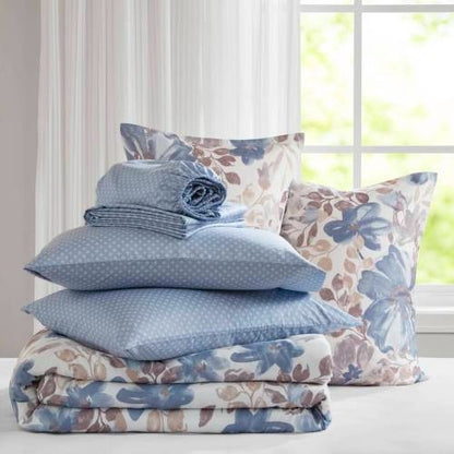 US Local Floral Comforter Set With Bed Sheets Blue Queen