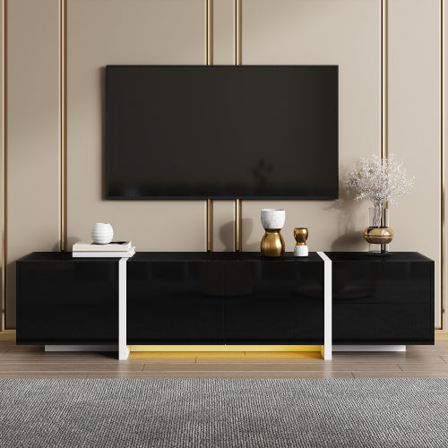UK Local TV Cabinet, Black High-gloss Cabinet And White Contrasting Table Legs, With Simple Cabinet Doors And Drawers.