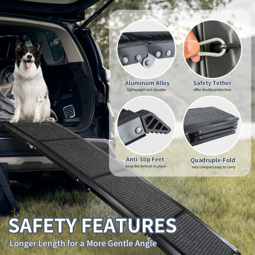 US Local Dog Ramp For Car, 63 Long    17 Wide Folding Portable Pet Stair Ramp With Non-Slip Rug Surface, Extra Wide Dog Steps For Medium & Large Dogs Up To 250LBS Enter A Car, SUV  Truck