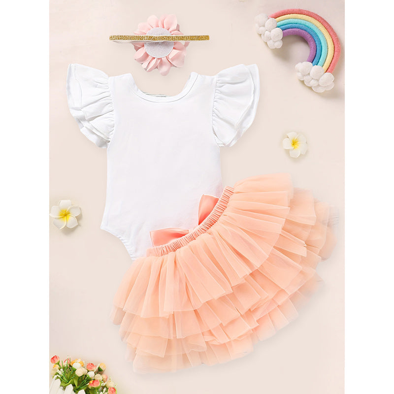 US Local 3PCS Newborn Baby Girl Outfits Infant Letter Print Romper & Tutu Skirt & Headband Coming Home Clothes Set