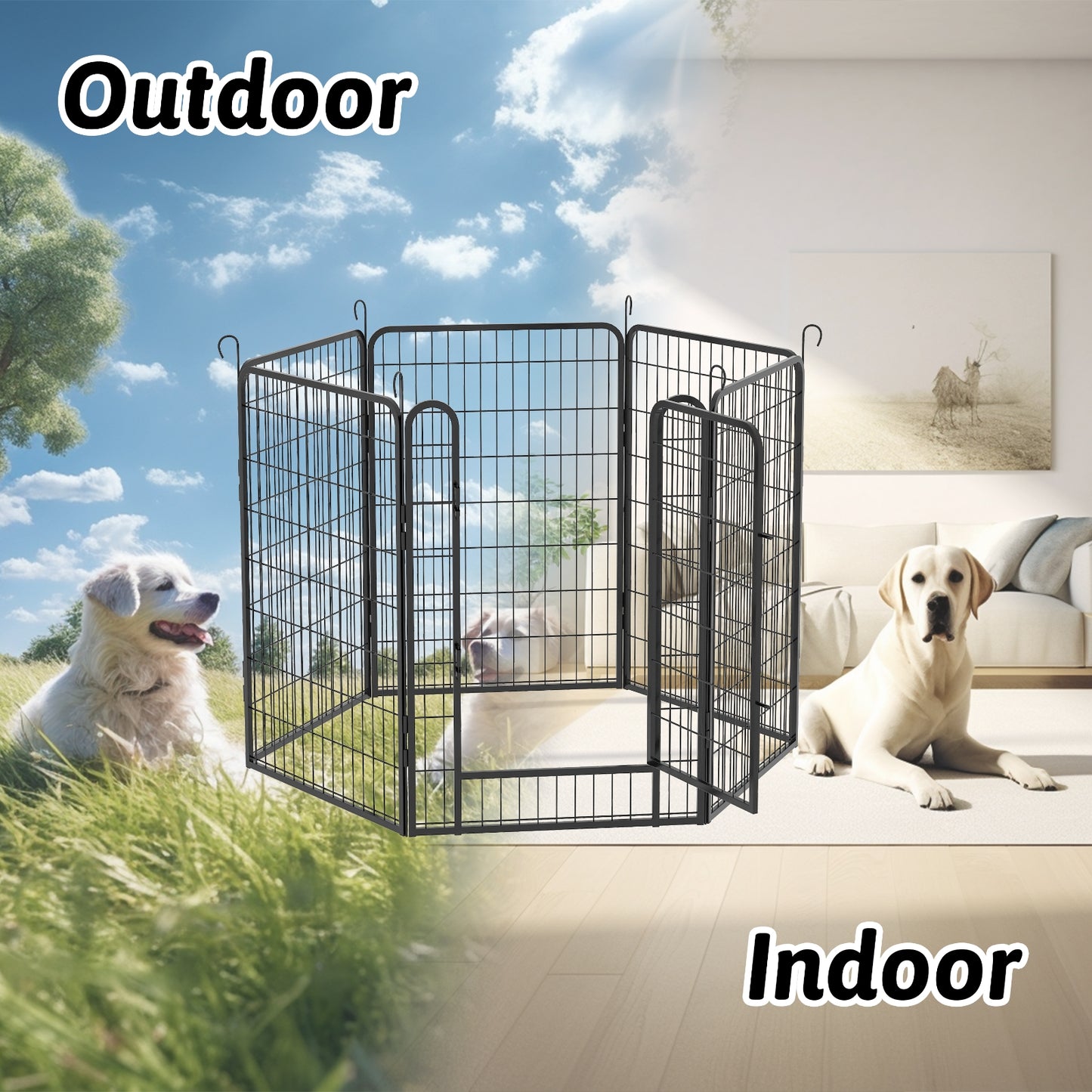 US Local 6 Panels Heavy Duty Metal Playpen With Door 39.37 H Dog Fence Pet Exercise Pen For Outdoor, Indoor