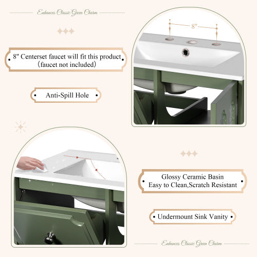 US Local Vintage Style 30inch Bathroom Vanity With Ceramic Sink Combination
