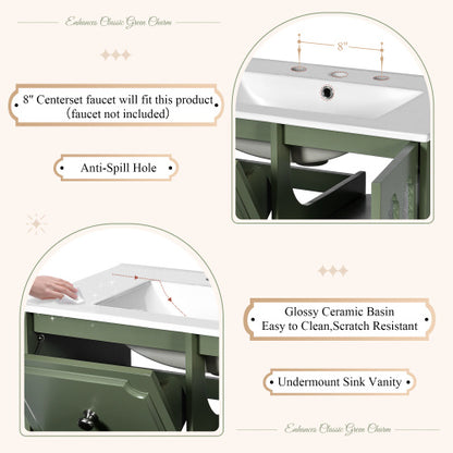 US Local Vintage Style 30inch Bathroom Vanity With Ceramic Sink Combination