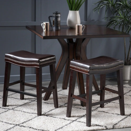 US Local Contemporary Upholstered Saddle Counter Stool With Nailhead Trim Dark Brown