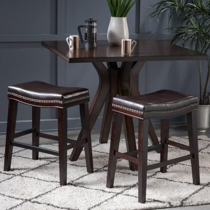 US Local Contemporary Upholstered Saddle Counter Stool With Nailhead Trim Dark Brown
