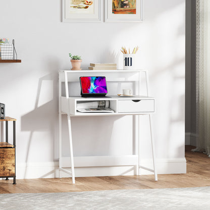 US Local Home Office Desk, Computer Desk For Small Spaces, Study Table With Drawer And Storage Shelves, White