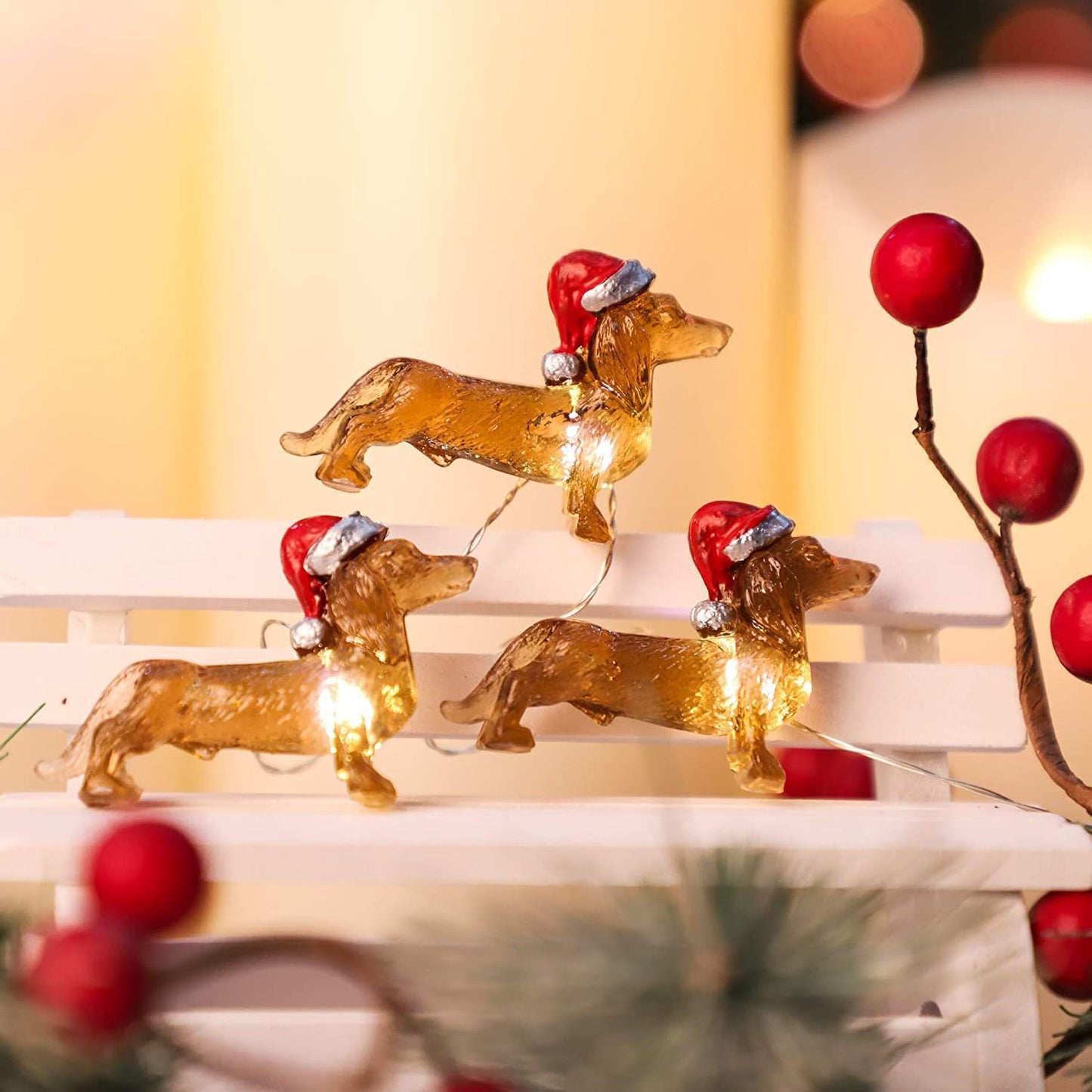 Festival Decorative Lamp Resin Simulation Transparent Sausage Dog Christmas String Light