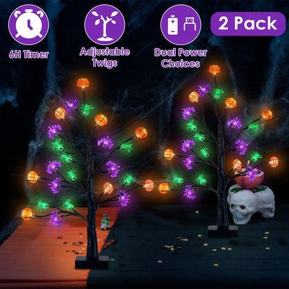US Local 2Pack 1.97FT Lighted Halloween Trees Halloween Indoor Decorations Black Halloween Tree Lights With Timer Adjustable Twigs For Tabletop Party