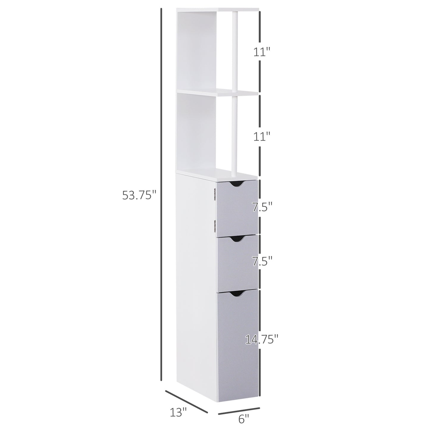 US Local 55  Tall Bathroom Cabinets, Narrow Storage Cabinet Freestanding Linen Tower With 2 Tier Shelf And Drawers, White