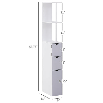 US Local 55  Tall Bathroom Cabinets, Narrow Storage Cabinet Freestanding Linen Tower With 2 Tier Shelf And Drawers, White
